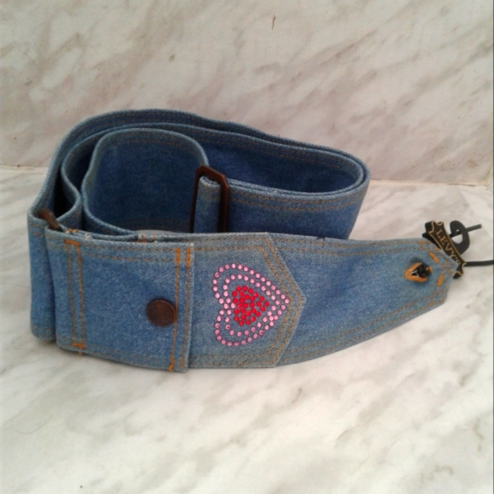 NWT Levy's denim jeans Guitar Strap & Gig bags with Rhinestone hearts